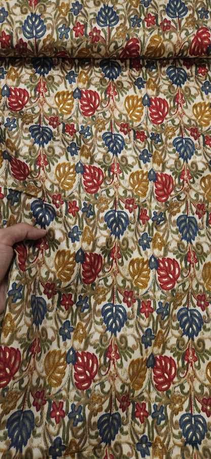 Off White Ethnic Jaam Cotton Fabric with Multicolor Floral Print