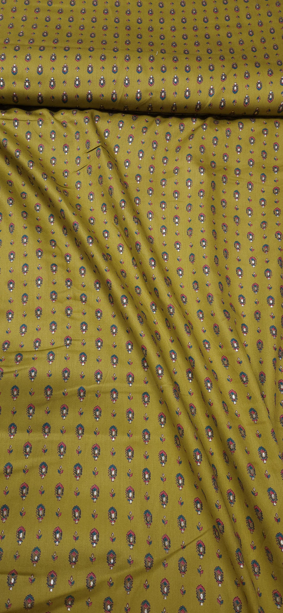 Olive Ethnic Jaam Cotton Fabric with Buta Print