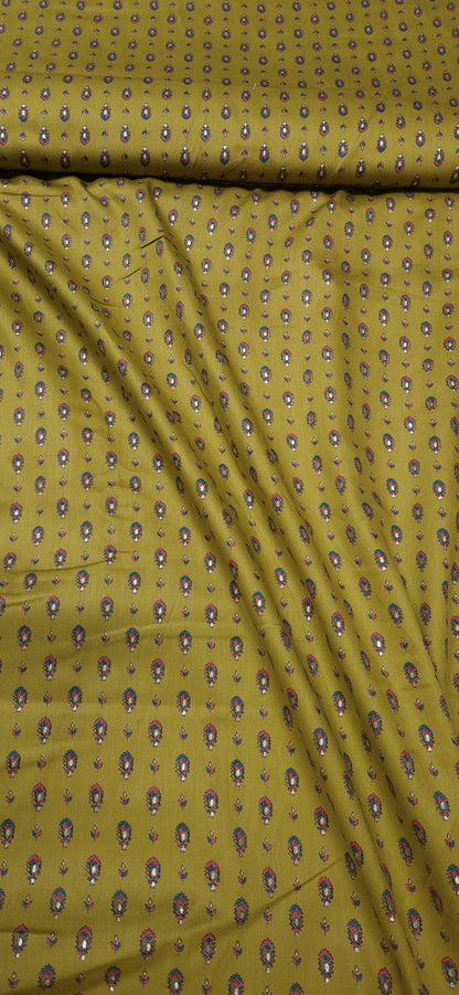 Olive Ethnic Jaam Cotton Fabric with Buta Print