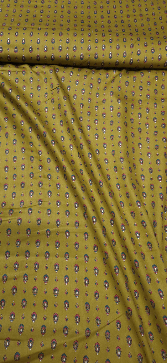 Olive Ethnic Jaam Cotton Fabric with Buta Print