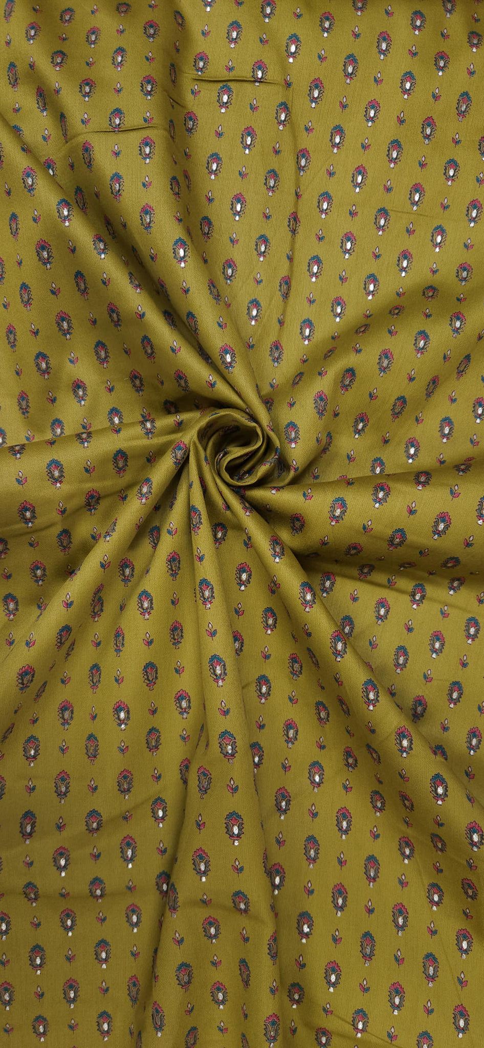 Olive Ethnic Jaam Cotton Fabric with Buta Print