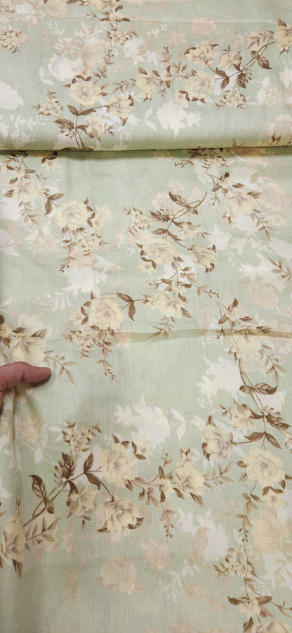 Sage Floral Jaam Cotton Fabric with Elegant Pastel Print