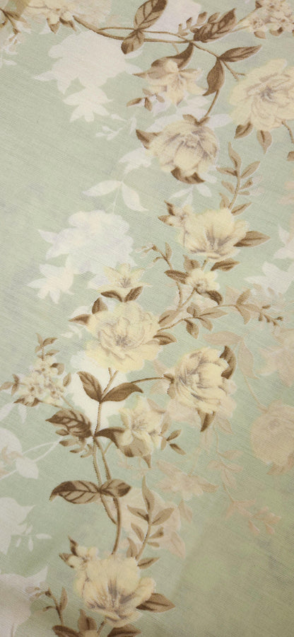 Sage Floral Jaam Cotton Fabric with Elegant Pastel Print