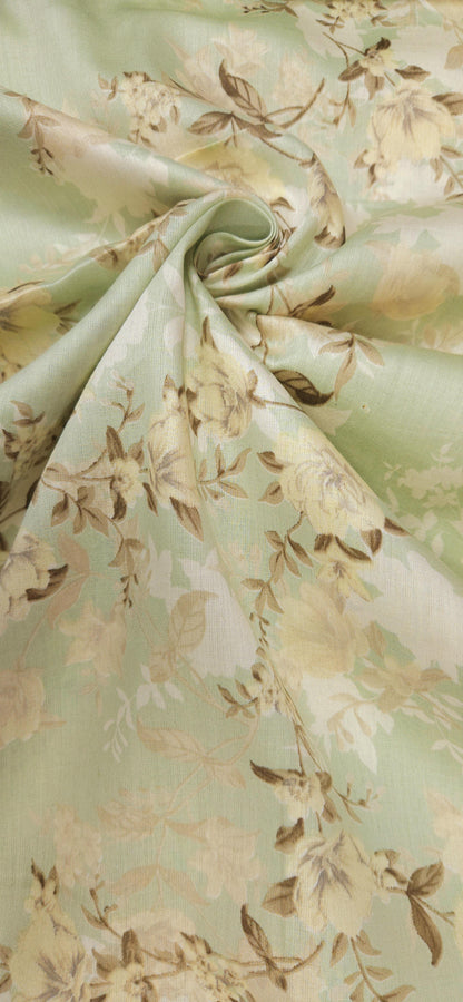 Sage Floral Jaam Cotton Fabric with Elegant Pastel Print