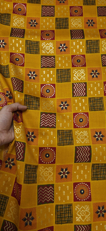 Mustard Ethnic Patchwork Jaam Cotton Fabric