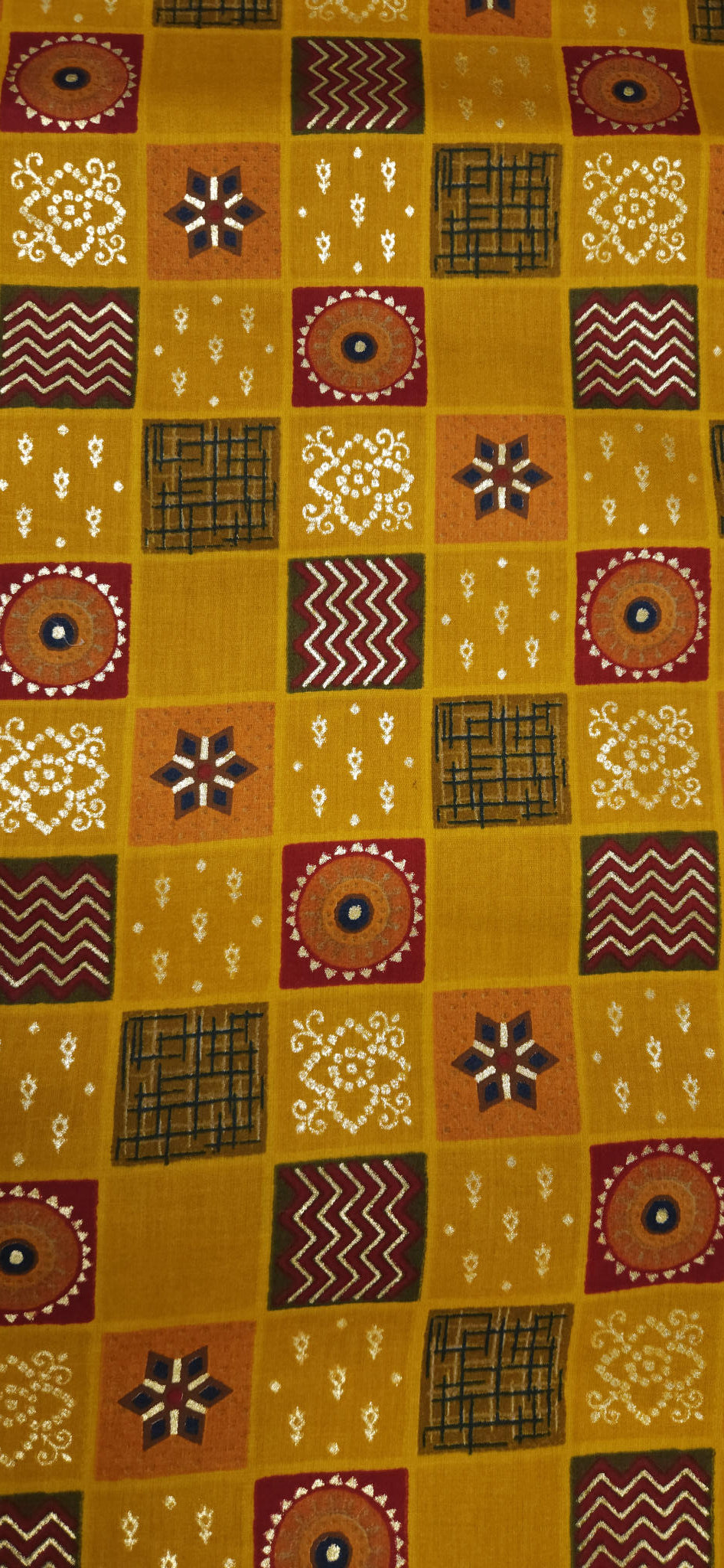 Mustard Ethnic Patchwork Jaam Cotton Fabric