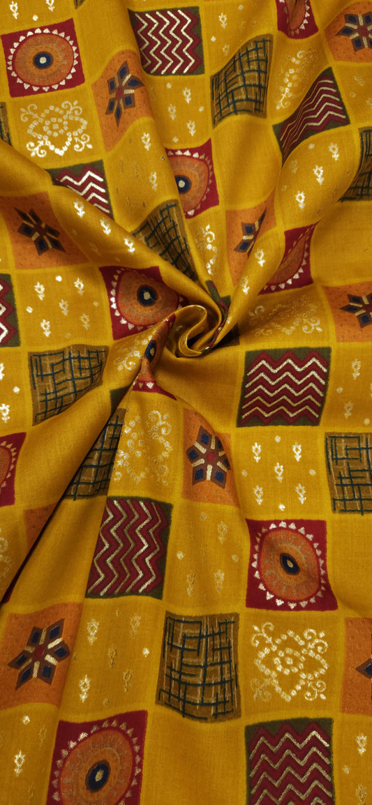 Mustard Ethnic Patchwork Jaam Cotton Fabric