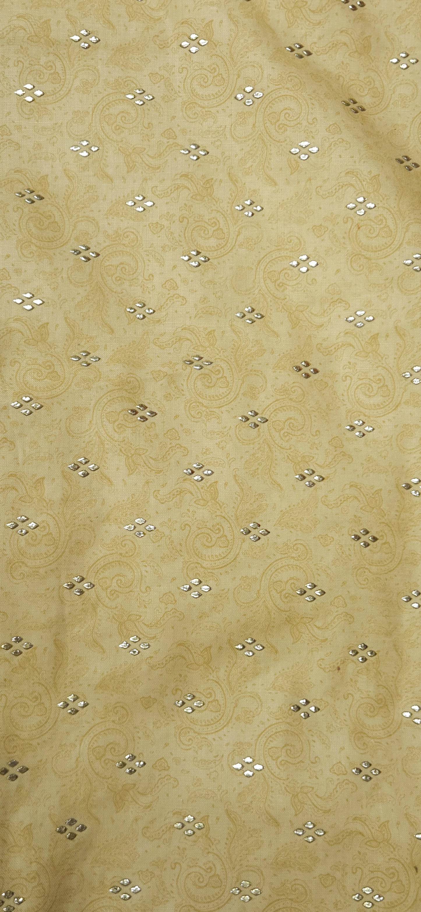 Beige Paisley Jaam Cotton Fabric with Gold Buti Work