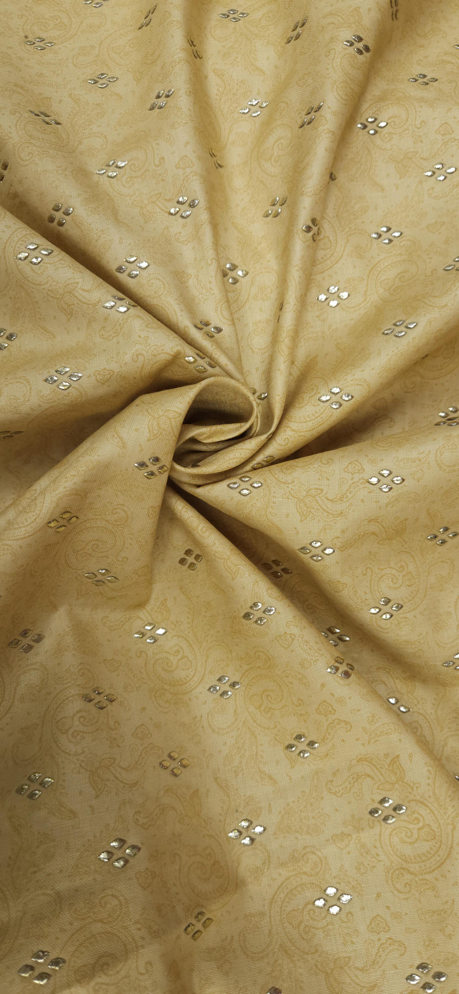 Beige Paisley Jaam Cotton Fabric with Gold Buti Work
