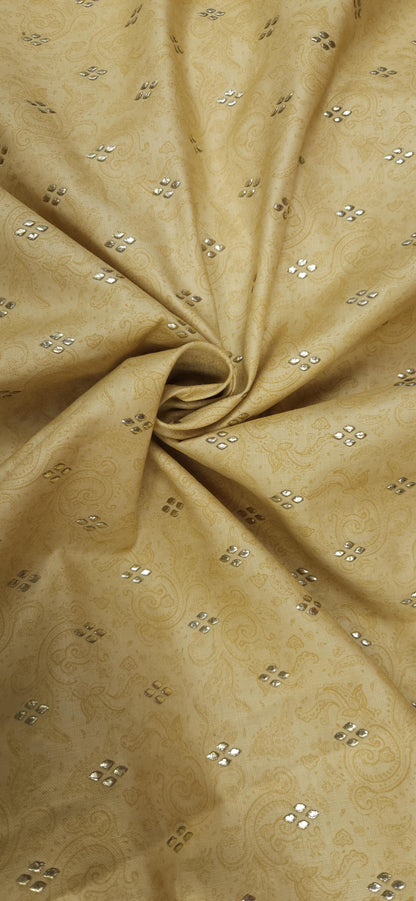 Beige Paisley Jaam Cotton Fabric with Gold Buti Work