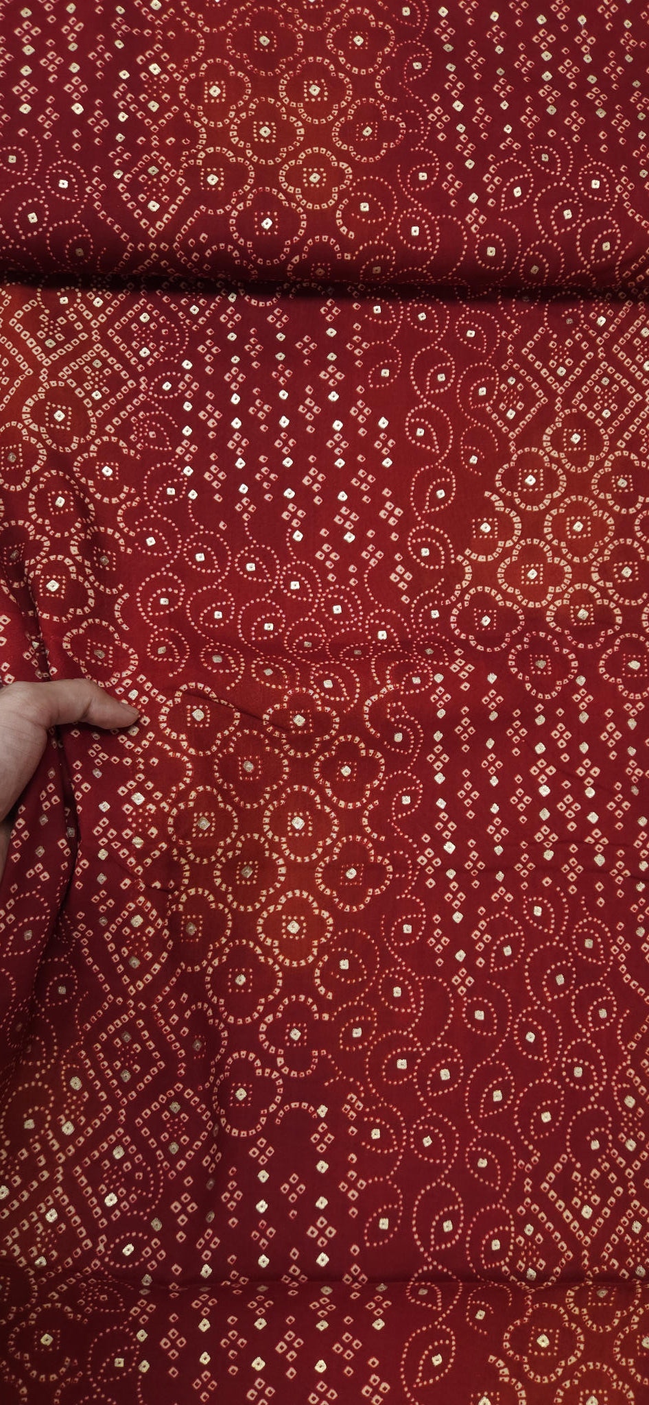 Maroon Ethnic Jaam Cotton Fabric with Bandhani Style Print