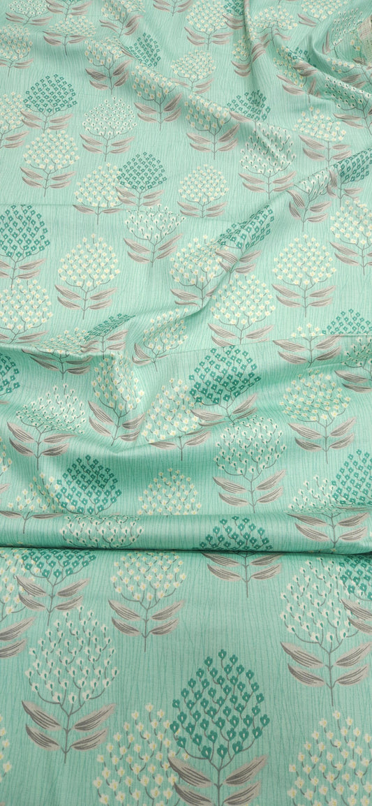 Mint Green Jaam Cotton Fabric with Minimal Floral Buta Print