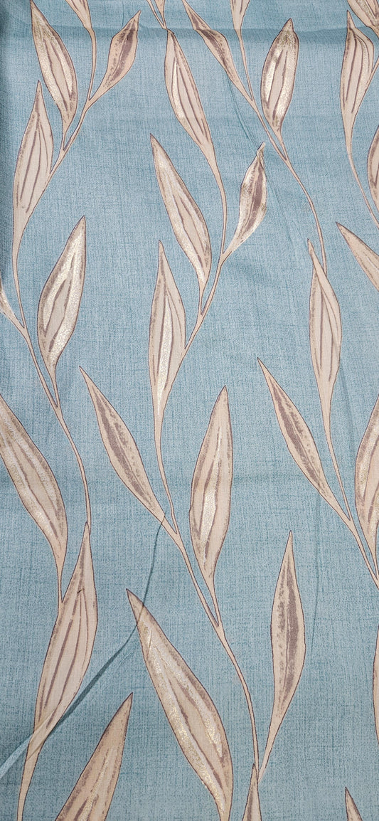 Powder Blue Jaam Cotton Fabric with Minimal Leaf Design