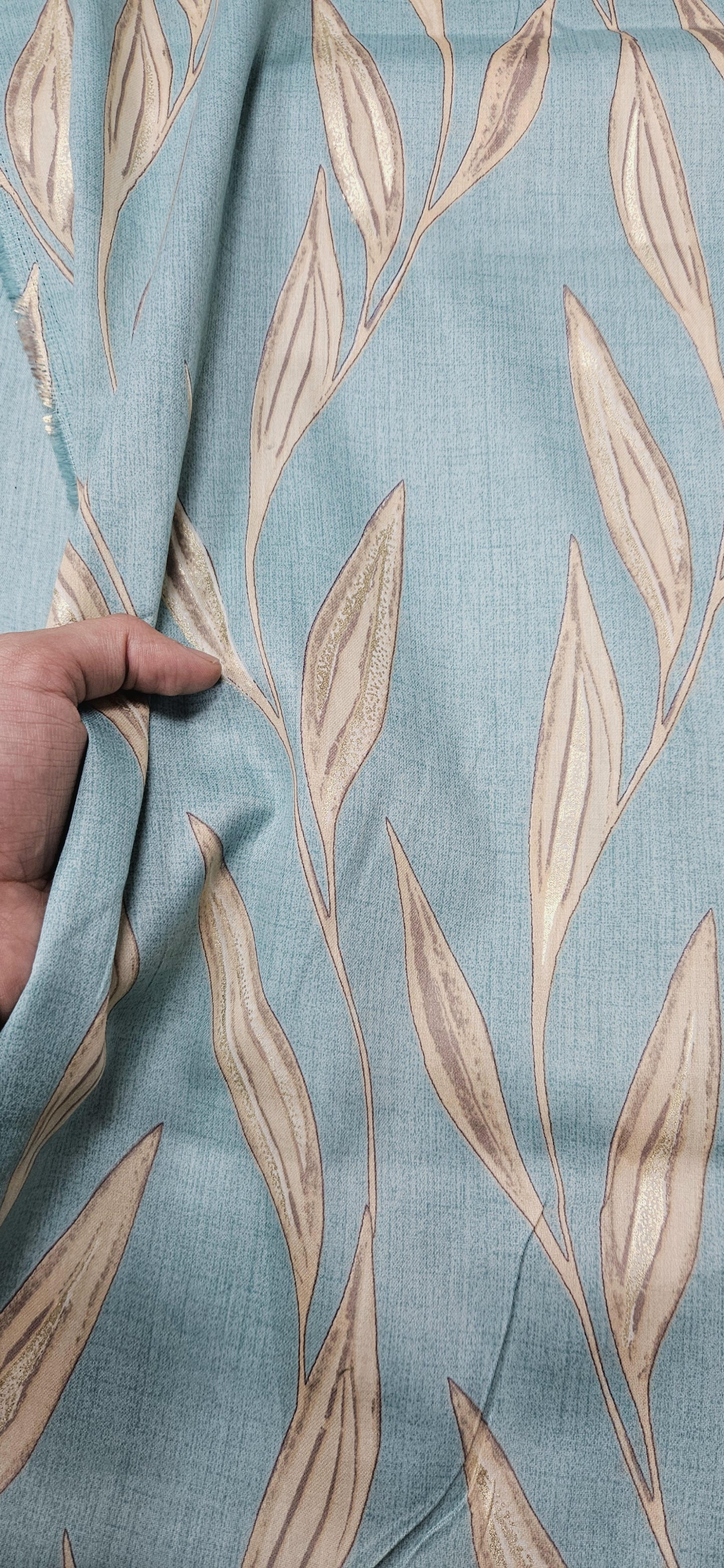 Powder Blue Jaam Cotton Fabric with Minimal Leaf Design