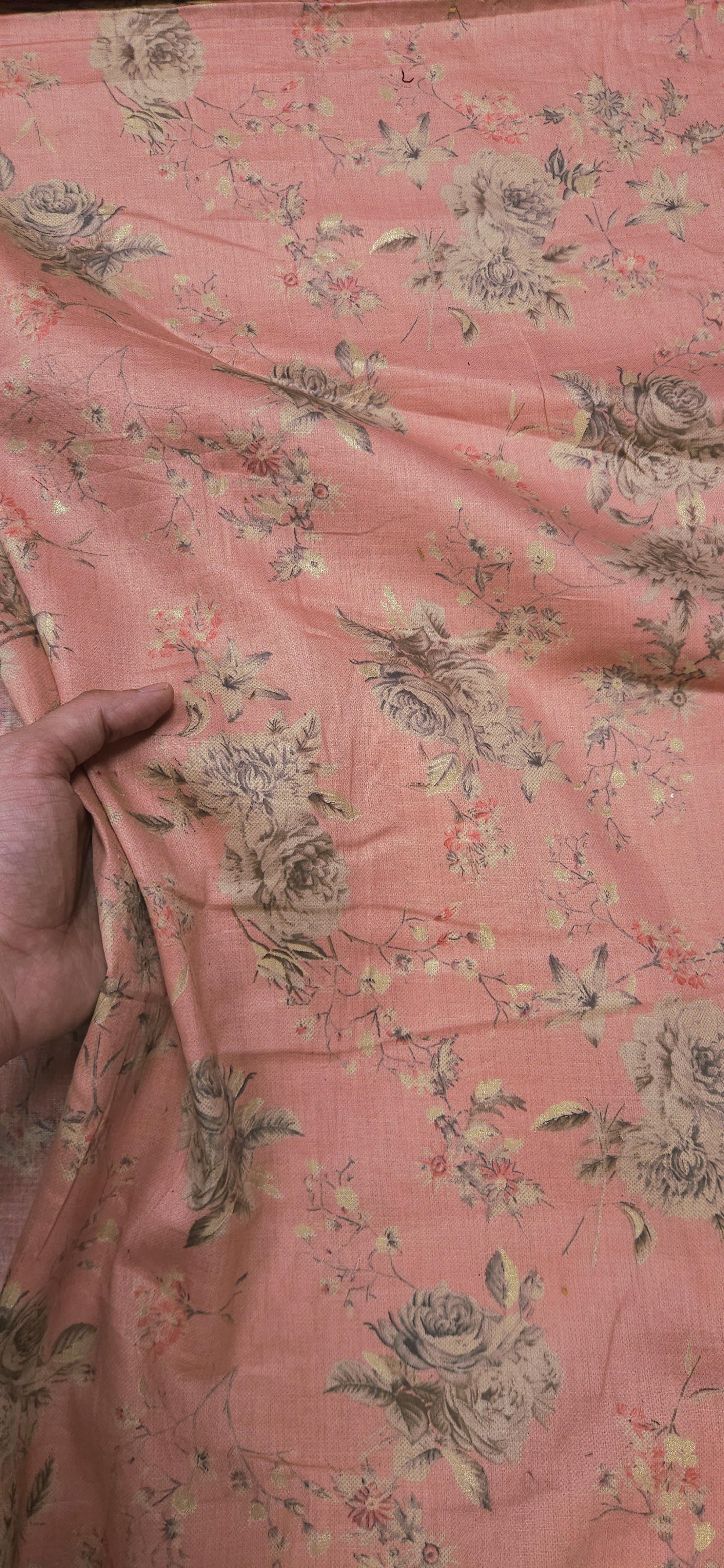 Peach Jaam Cotton Fabric with Elegant Floral Print