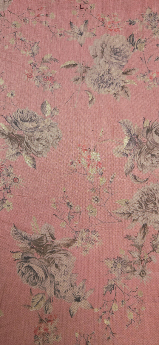 Peach Jaam Cotton Fabric with Elegant Floral Print