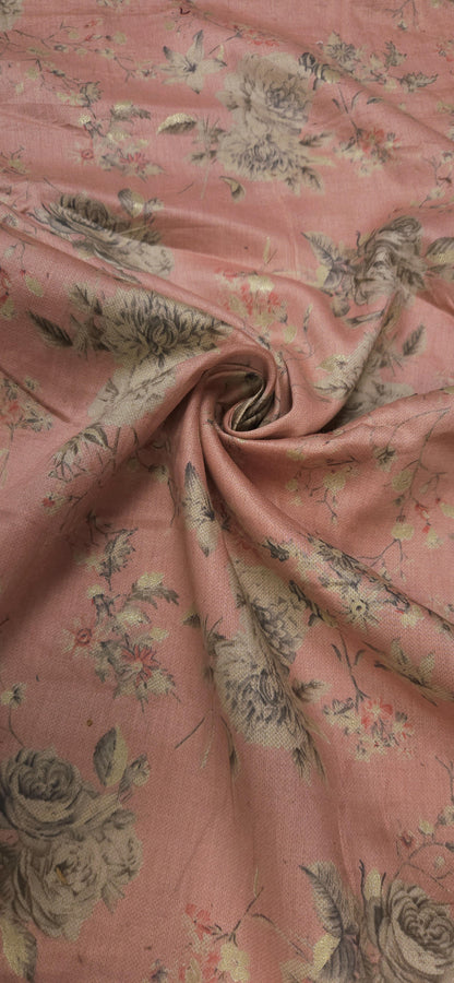 Peach Jaam Cotton Fabric with Elegant Floral Print