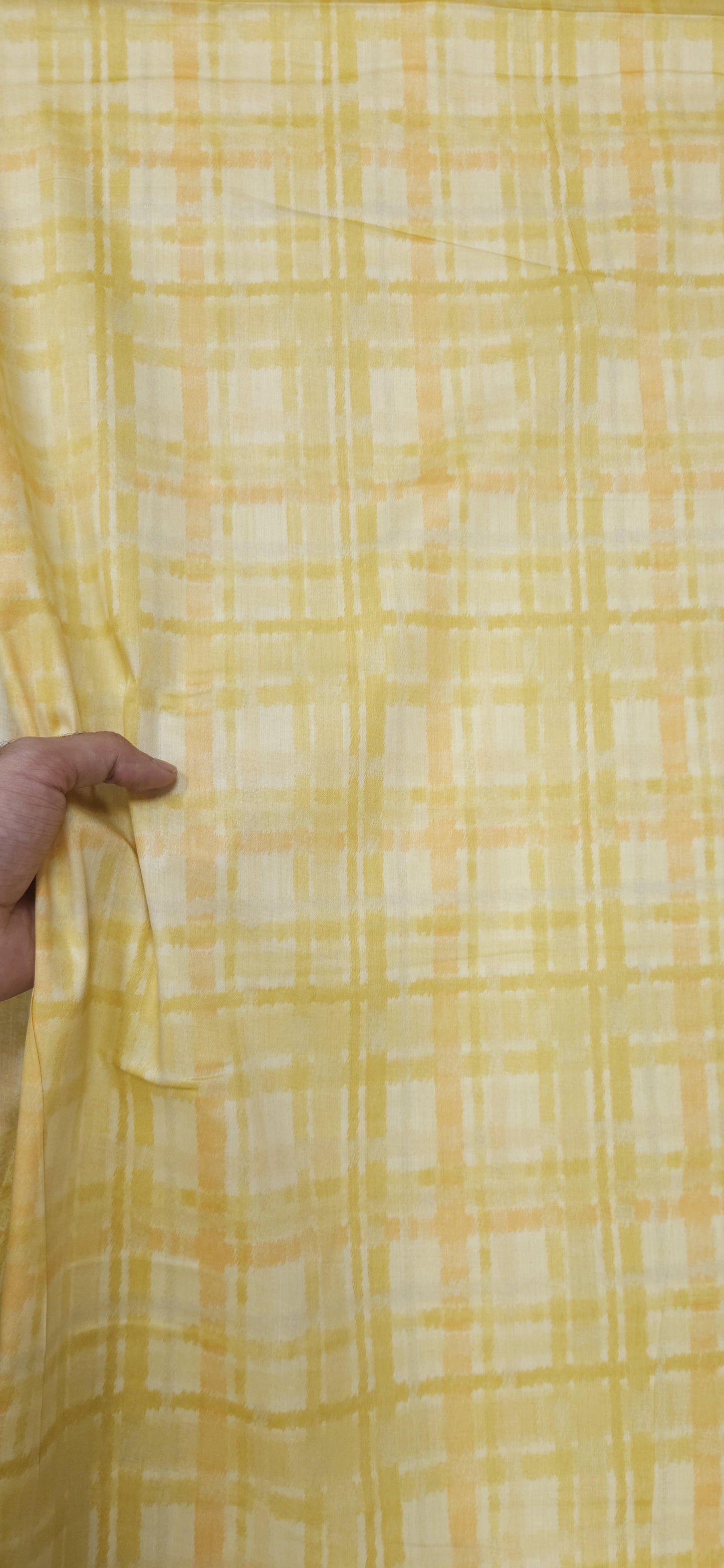 Pastel Yellow Jaam Cotton Fabric with Abstract Check Pattern
