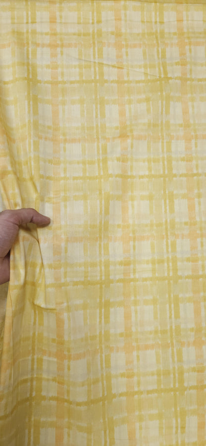 Pastel Yellow Jaam Cotton Fabric with Abstract Check Pattern