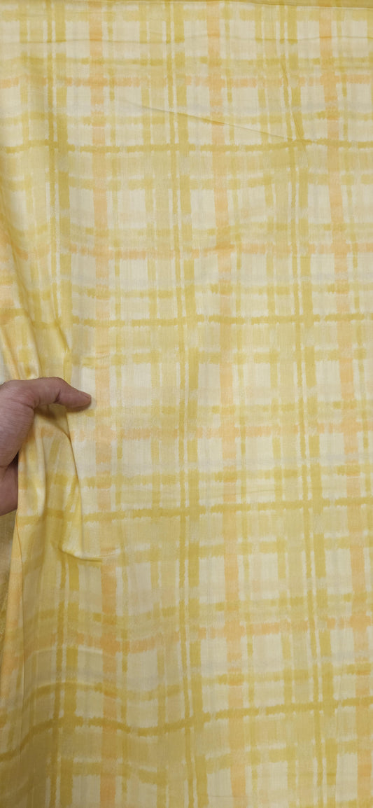 Pastel Yellow Jaam Cotton Fabric with Abstract Check Pattern