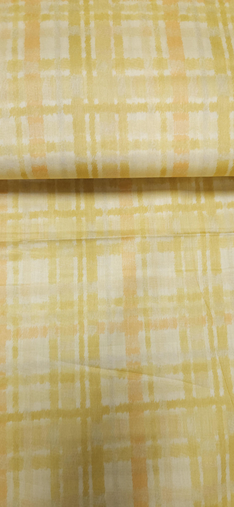 Pastel Yellow Jaam Cotton Fabric with Abstract Check Pattern