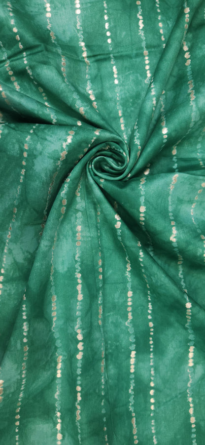 Emerald Green Jaam Cotton Fabric with Gold Dotted Stripe Pattern