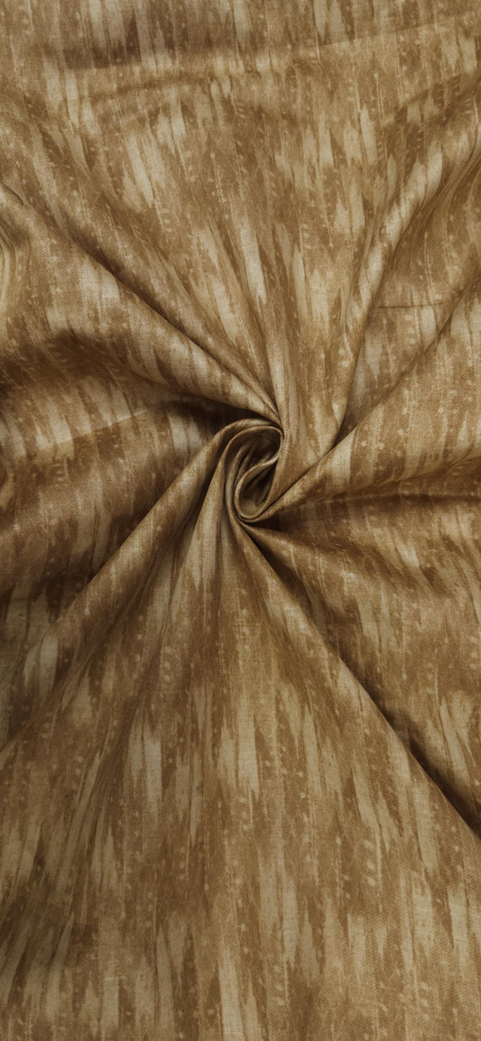 Earth Brown Jaam Cotton Fabric with Abstract Ikat Texture