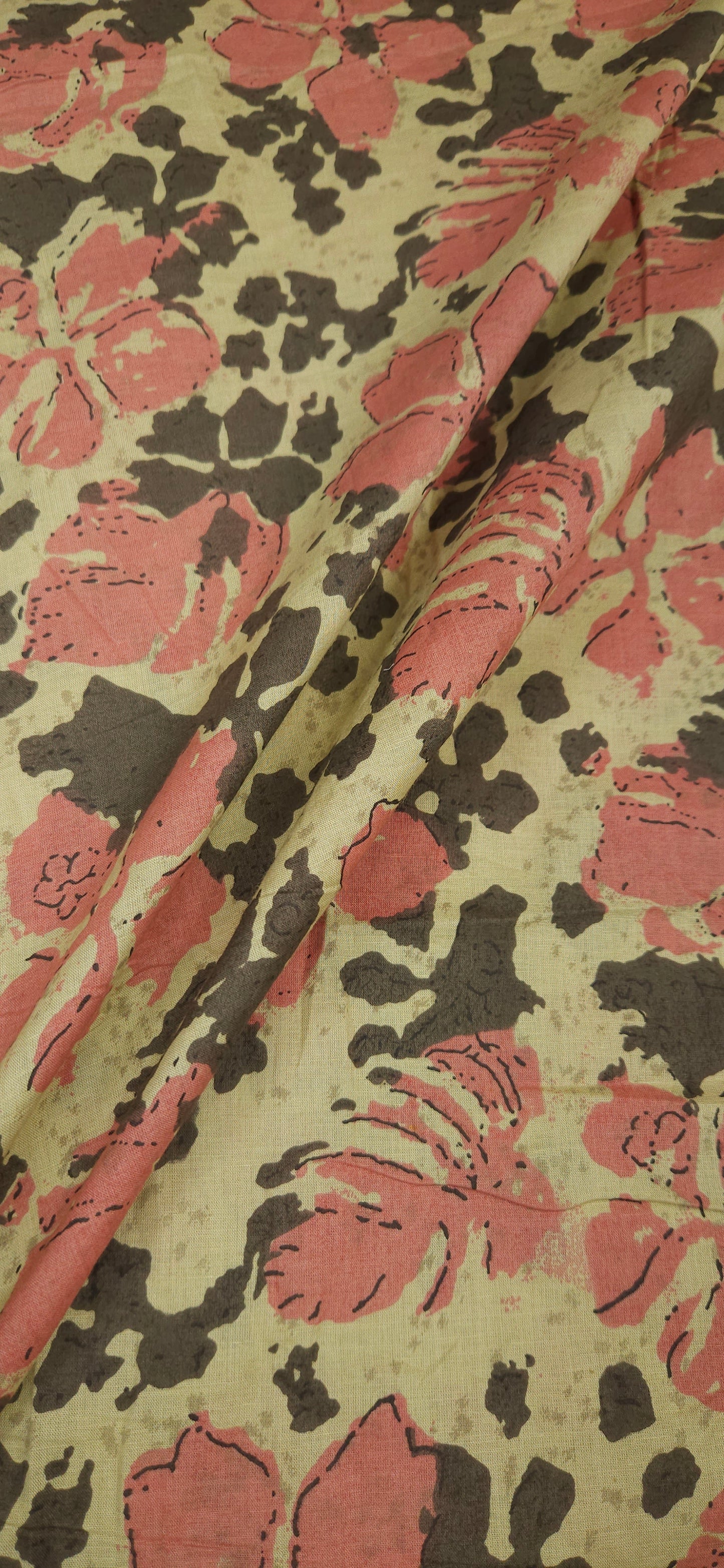 Beige Rust Floral Abstract Cotton Fabric