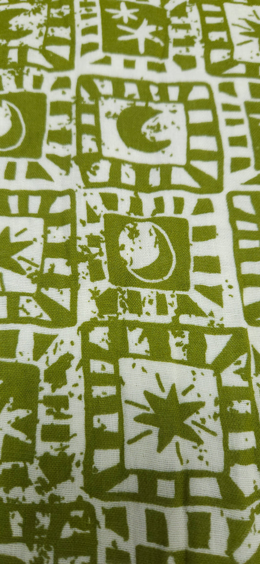 Leaf Green Geometric Cotton Fabric