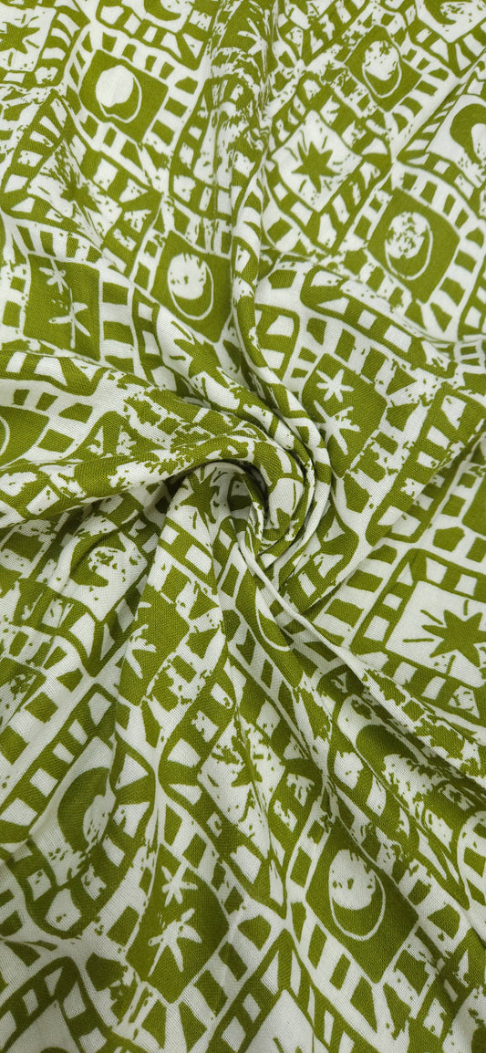 Leaf Green Geometric Cotton Fabric