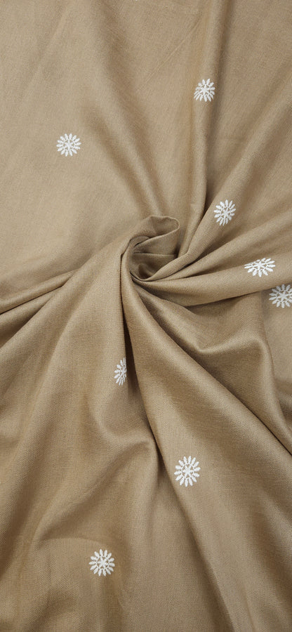 Beige Floral Buti Cotton Linen Fabric