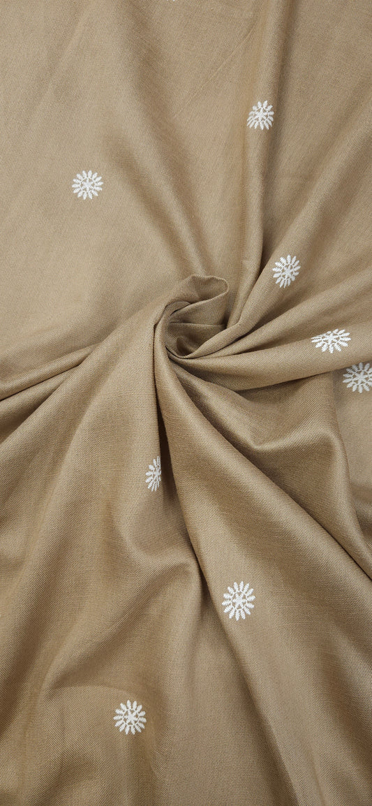 Beige Floral Buti Cotton Linen Fabric