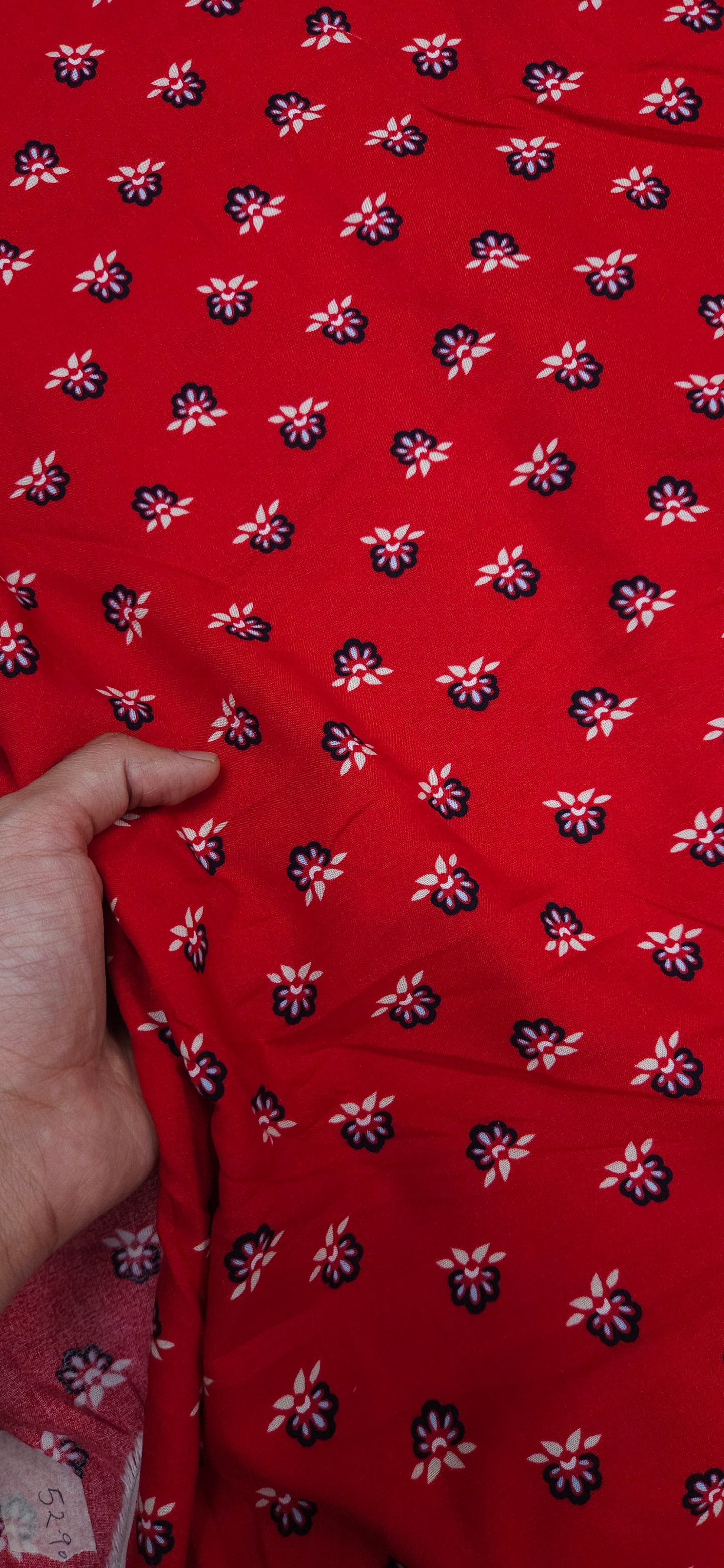 Classic Red Small Flower Modal Rayon Suit Set with Black Solid Bottom