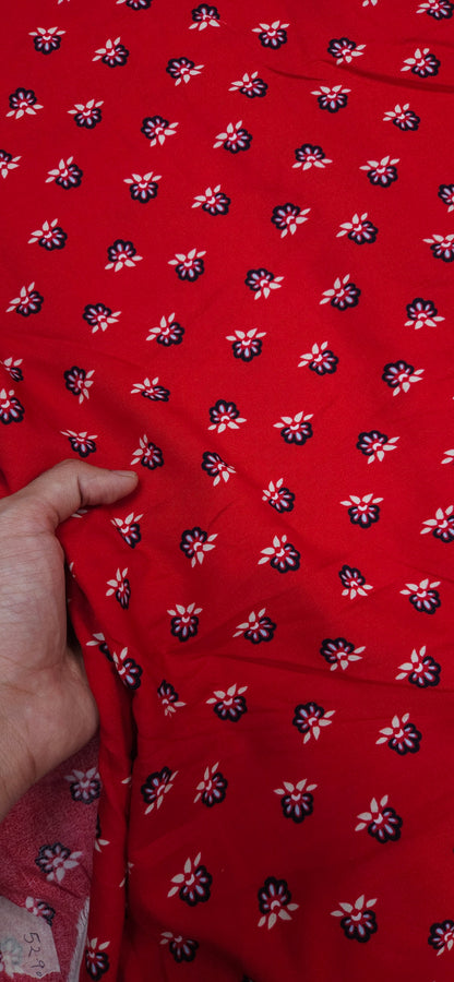 Classic Red Small Flower Modal Rayon Suit Set with Black Solid Bottom