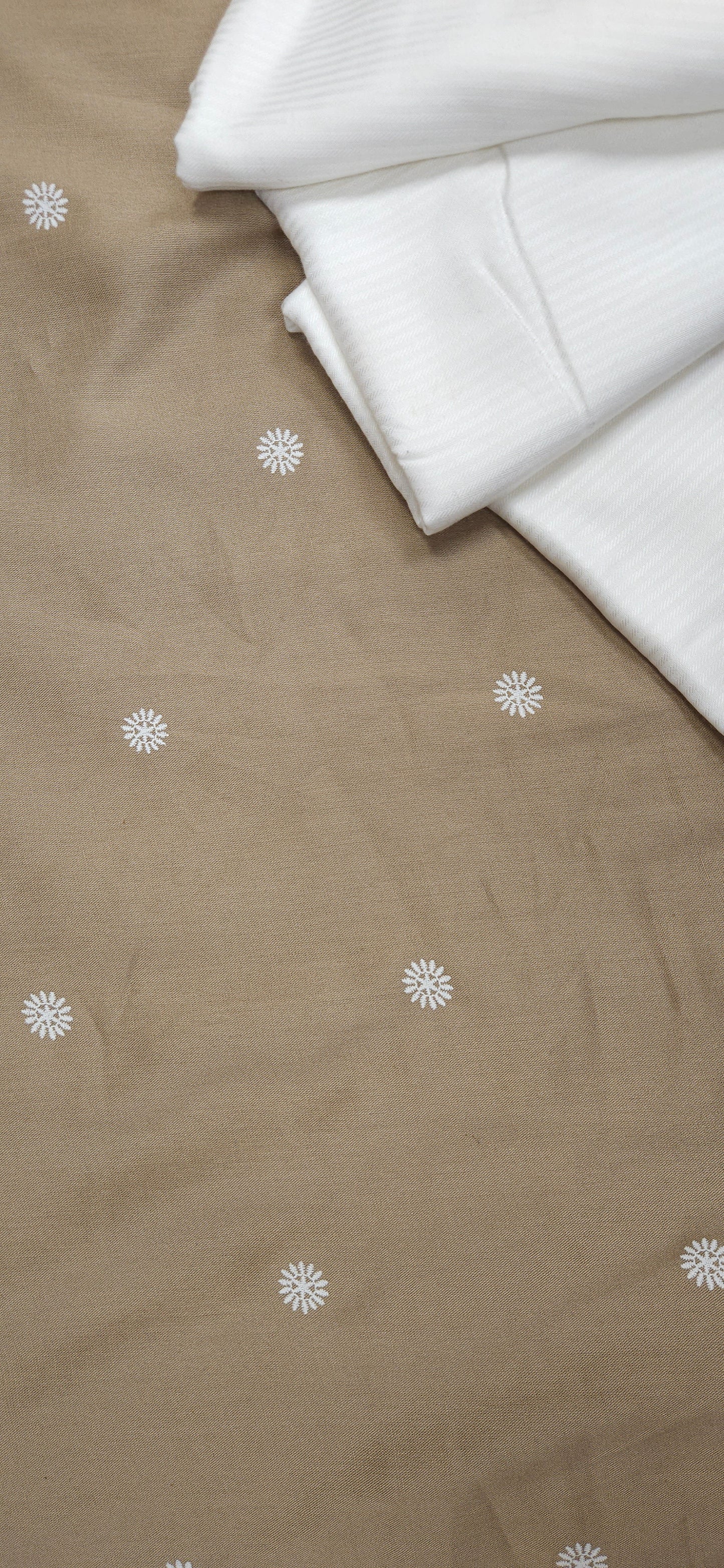 Beige Buti Cotton Suit Set with Solid Bottom