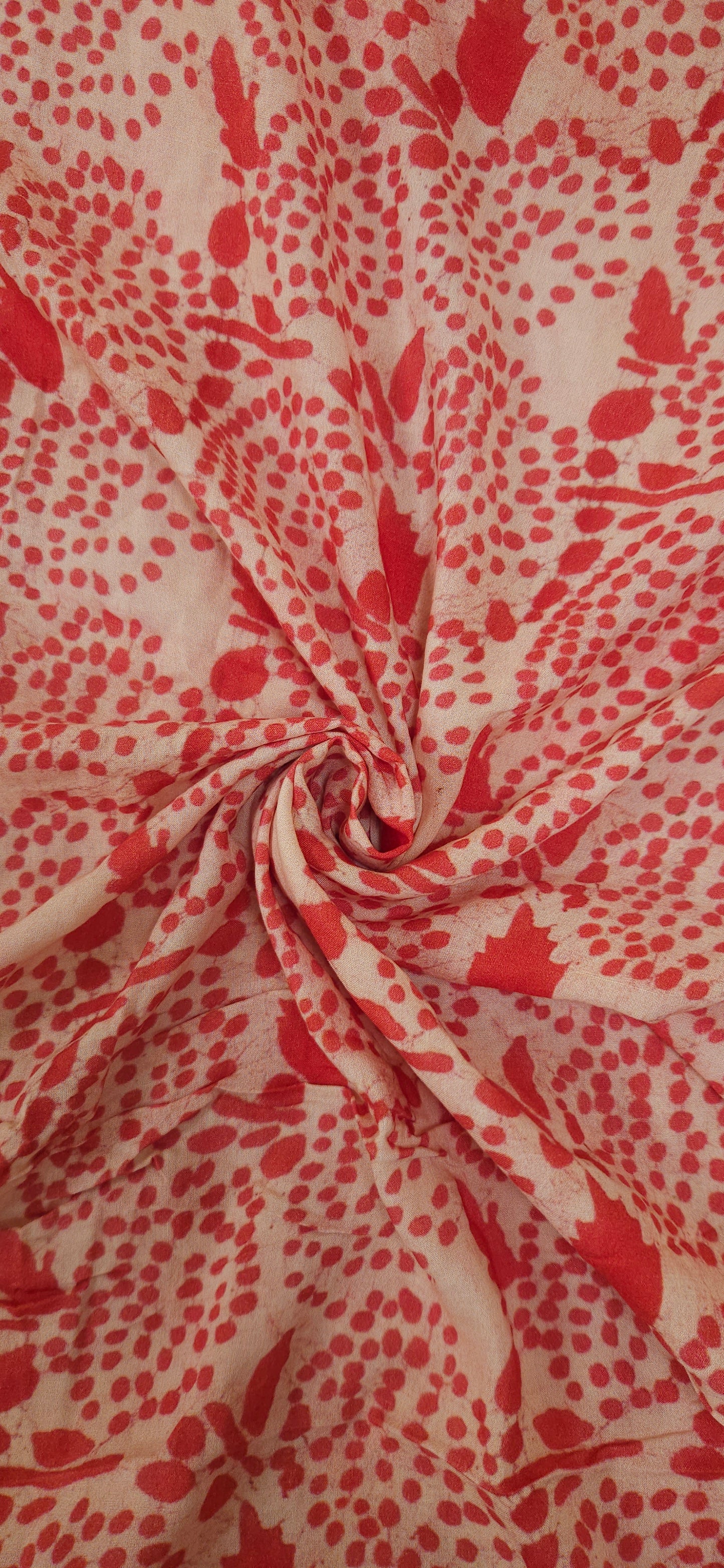 Beige Mal Cotton Fabric with Red Floral Print