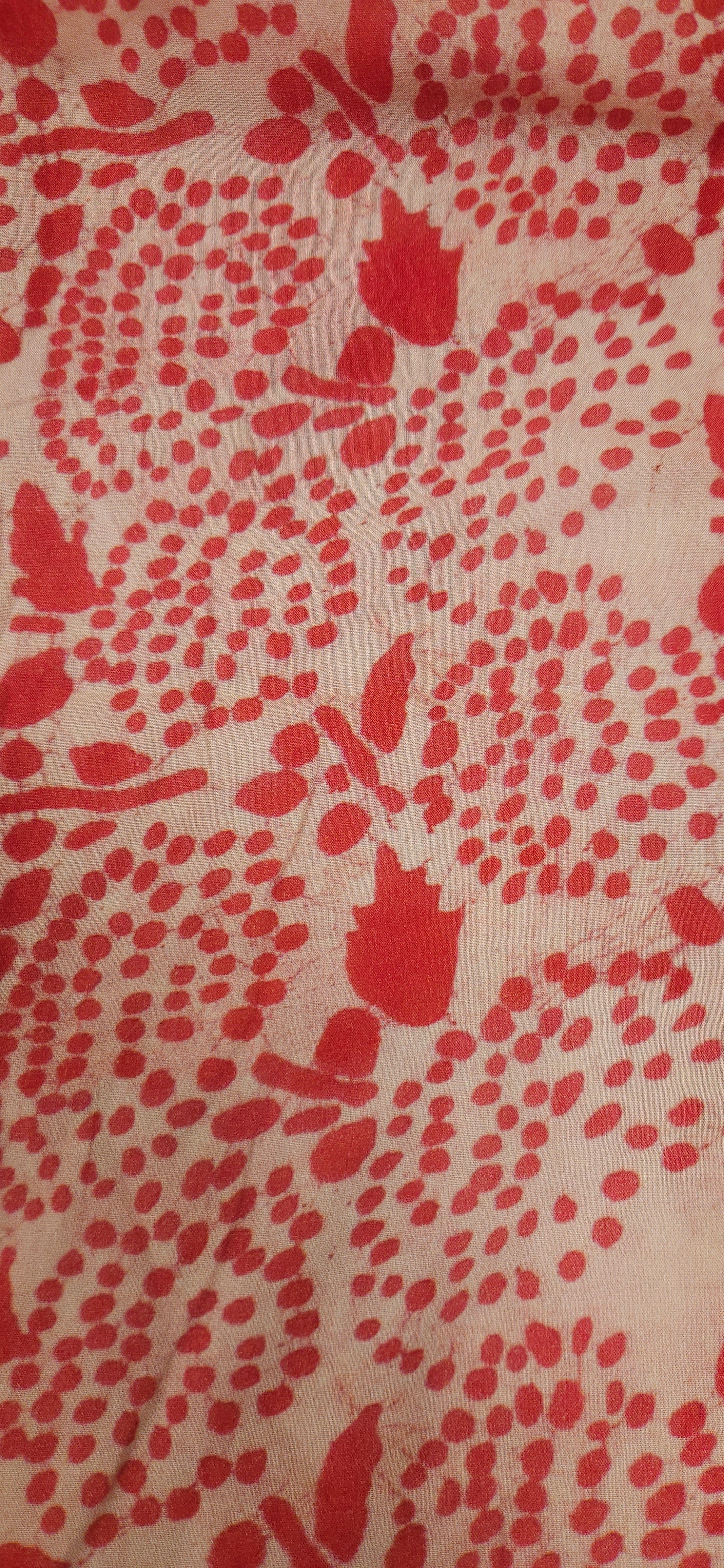 Beige Mal Cotton Fabric with Red Floral Print