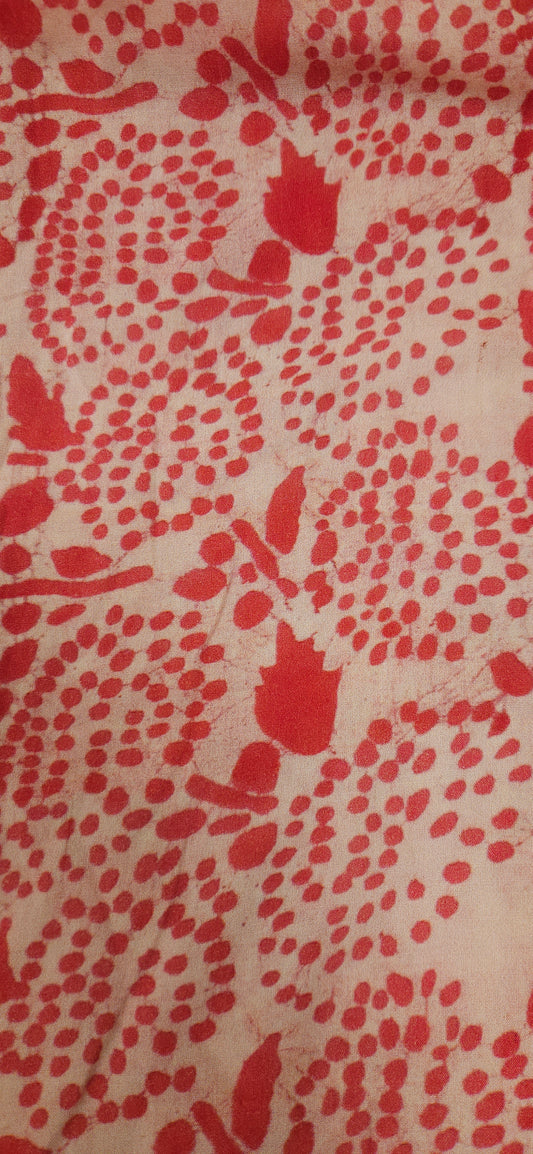 Beige Mal Cotton Fabric with Red Floral Print