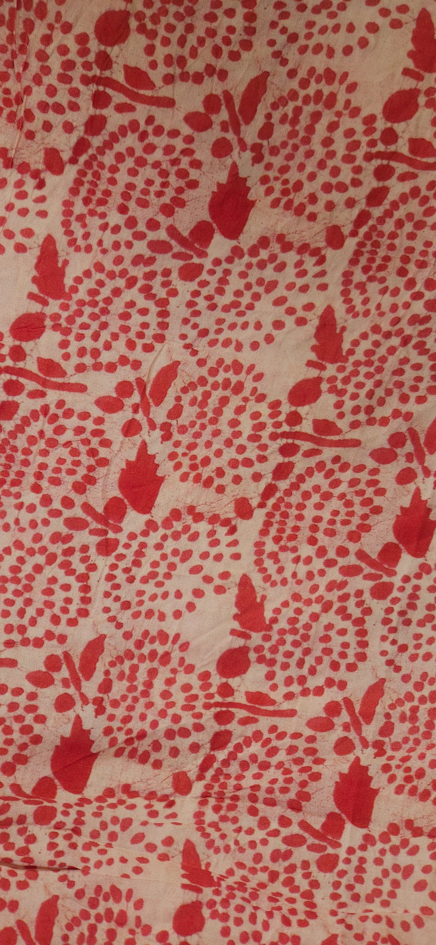 Beige Mal Cotton Fabric with Red Floral Print