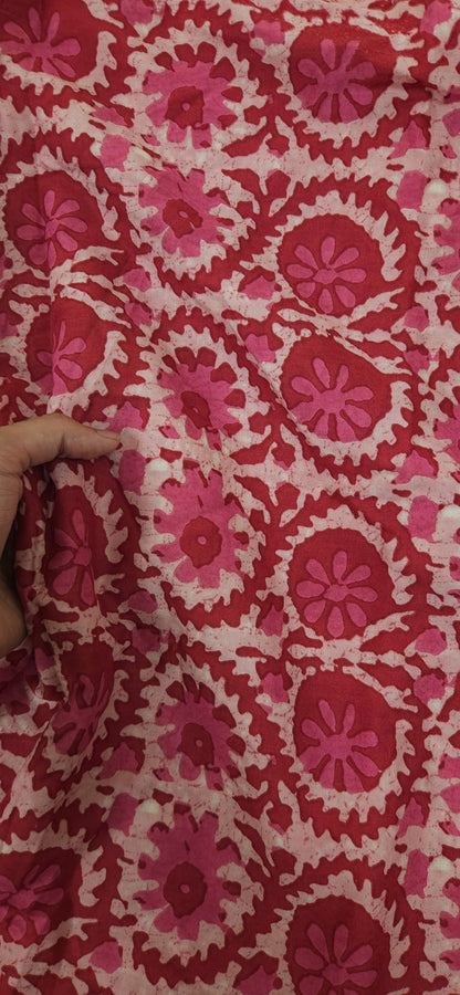 Pink Floral Cotton Suit Set with Striped Bottom