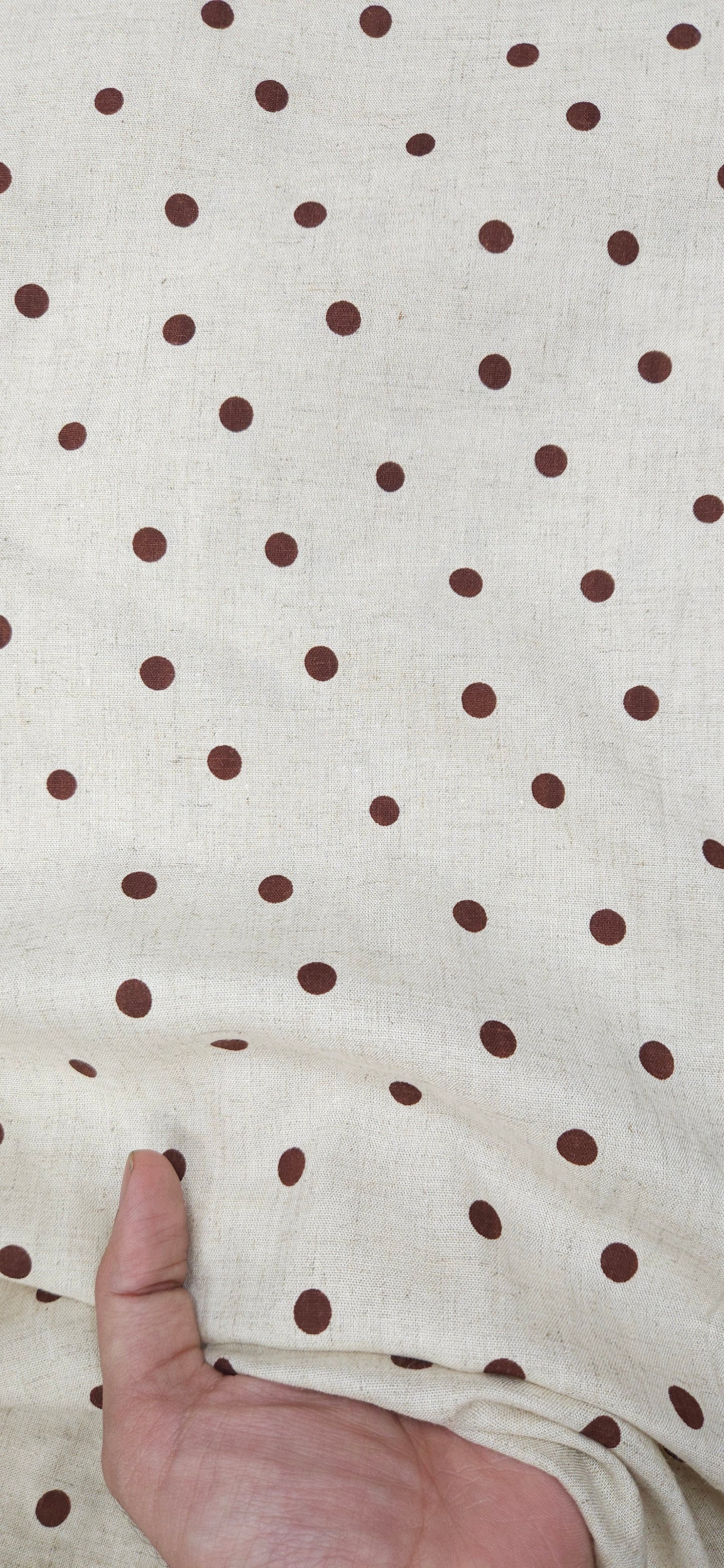 Beige Cotton Linen Polka Dot Fabric