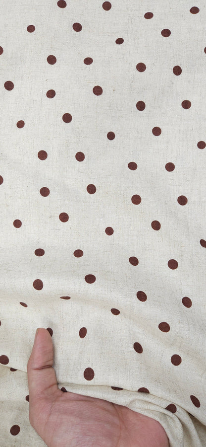 Beige Cotton Linen Polka Dot Fabric