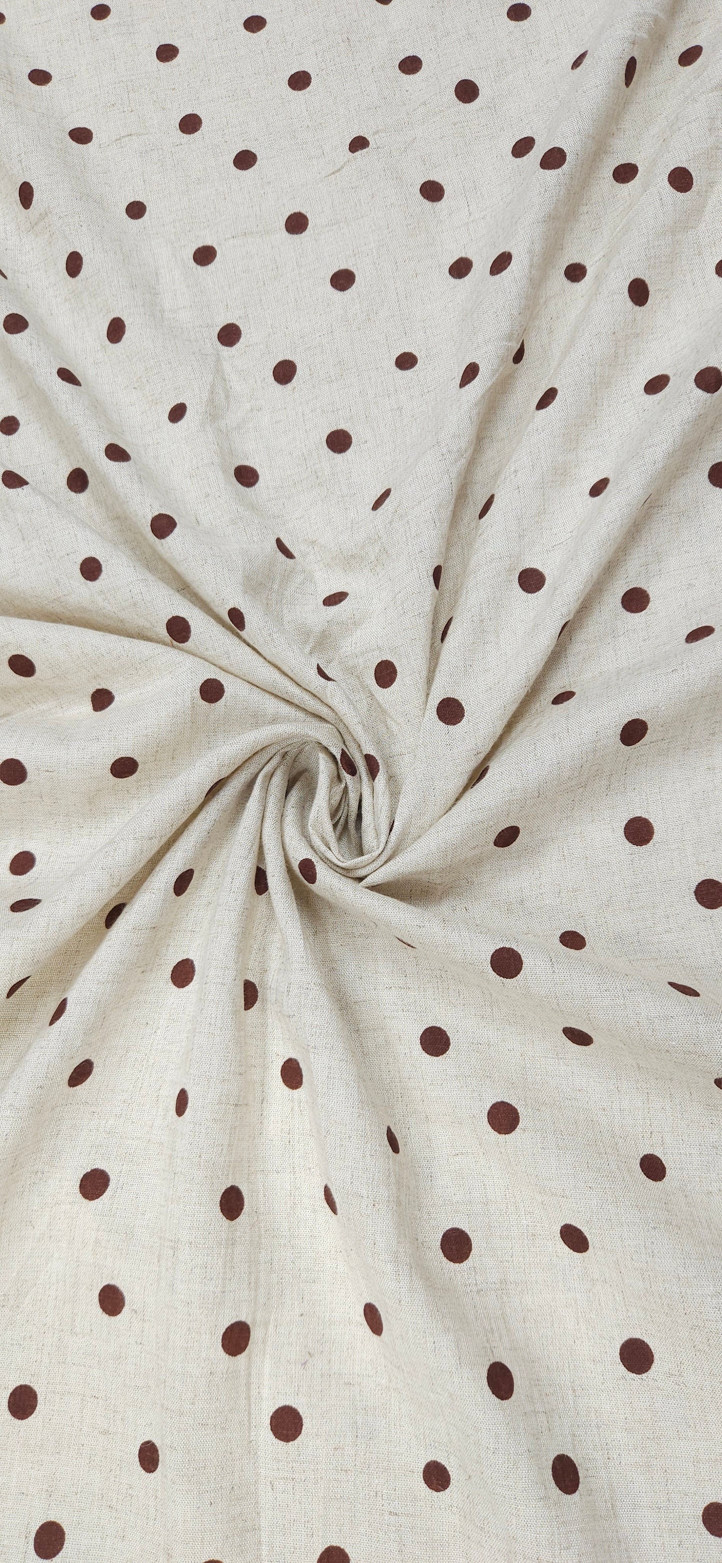 Beige Cotton Linen Polka Dot Fabric