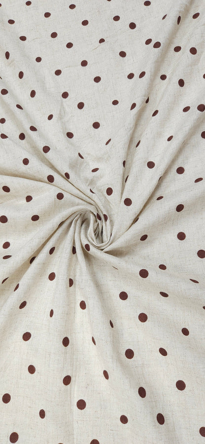 Beige Cotton Linen Polka Dot Fabric