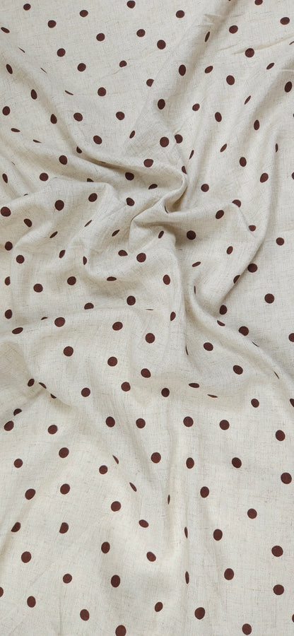 Beige Cotton Linen Polka Dot Fabric