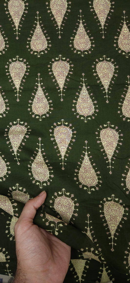 Premium Dark Green Cotton Suit Set with Paisley Print & Butti Bottom