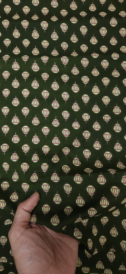 Dark Green Floral Buti Print Cotton Fabric