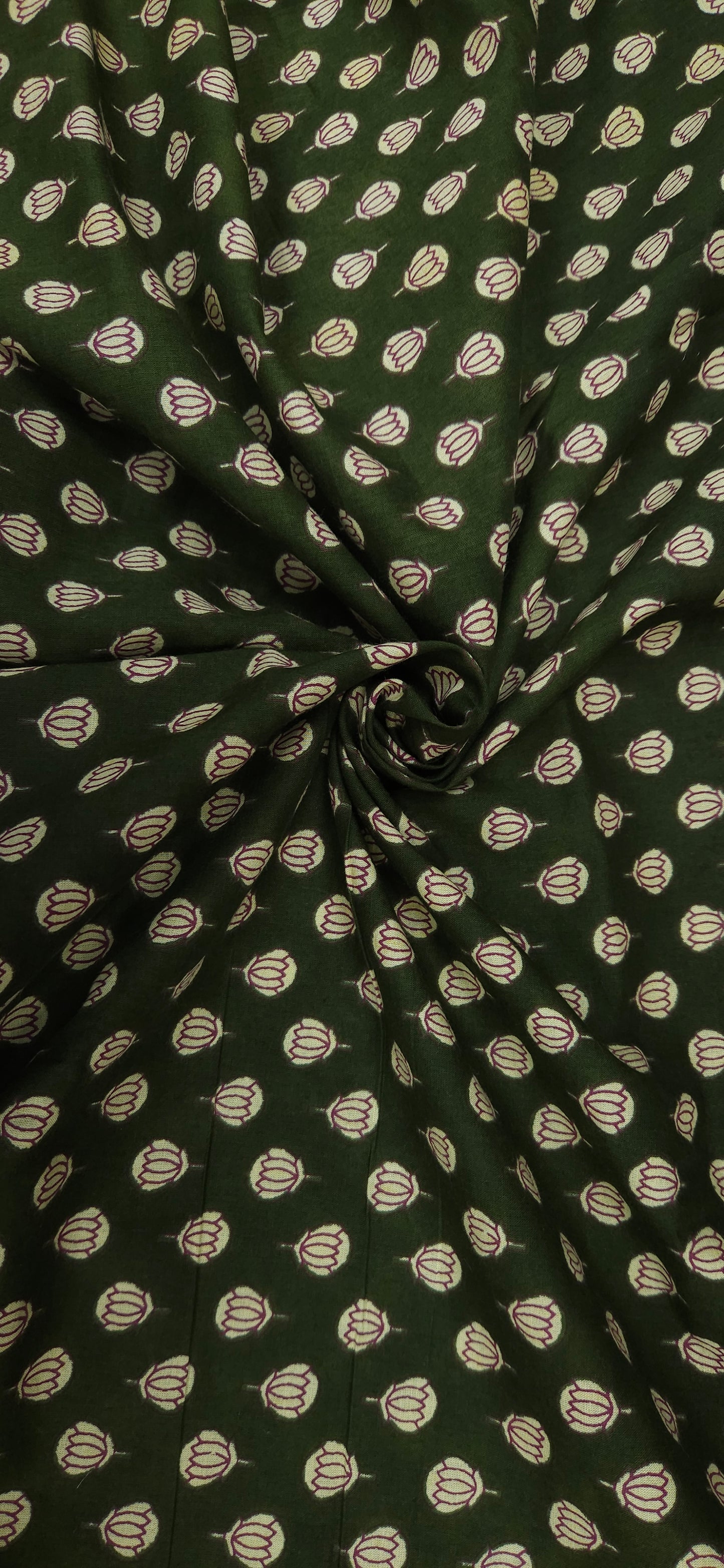 Dark Green Floral Buti Print Cotton Fabric