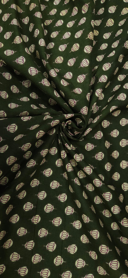 Dark Green Floral Buti Print Cotton Fabric
