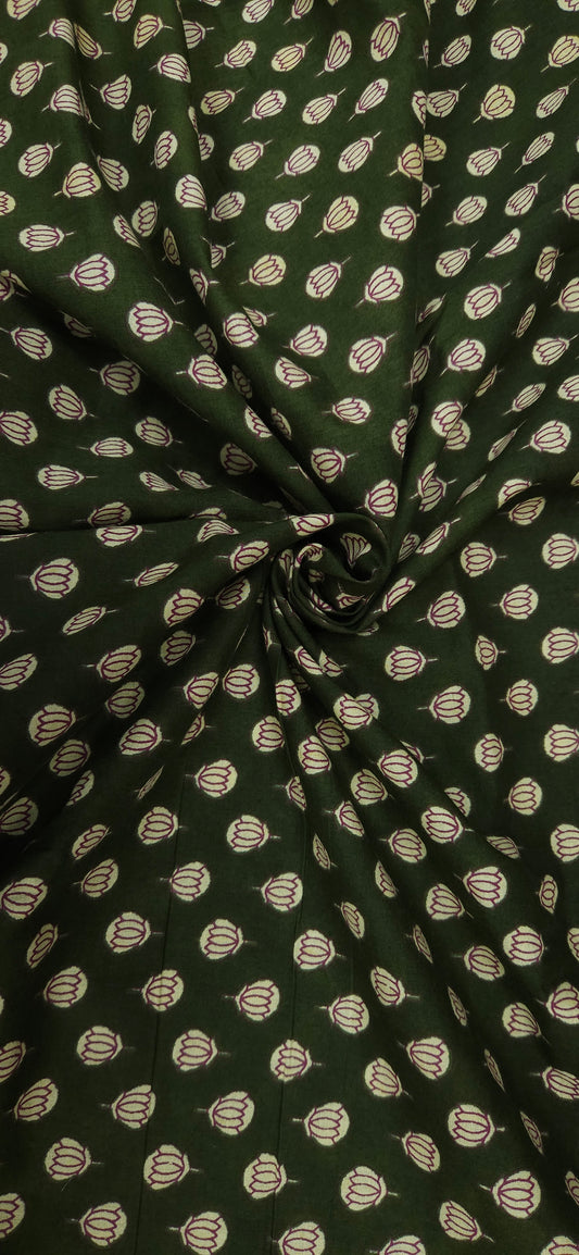 Dark Green Floral Buti Print Cotton Fabric